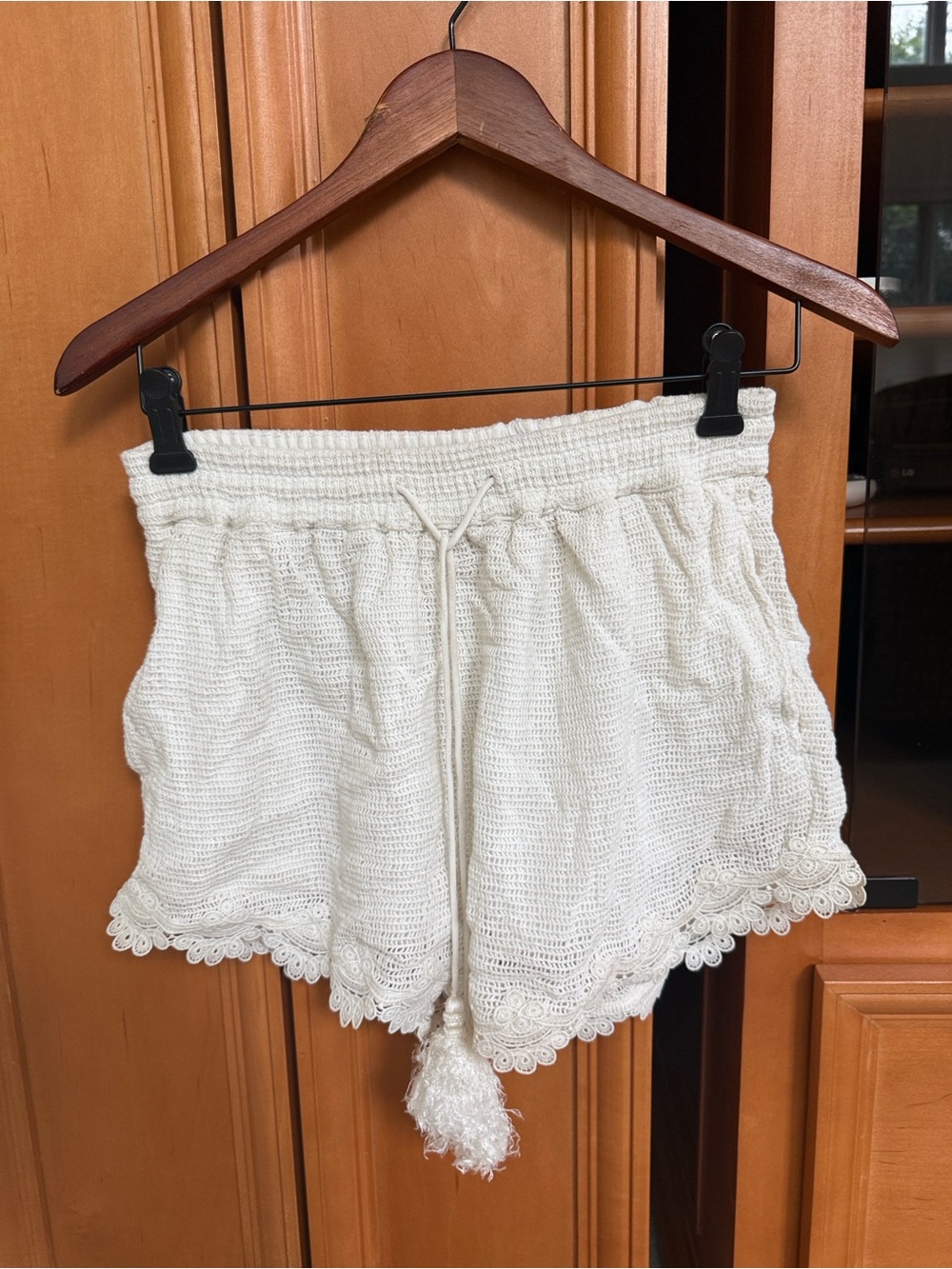 Rococo Sand Cream Crochet High-Waist Lounge Shorts